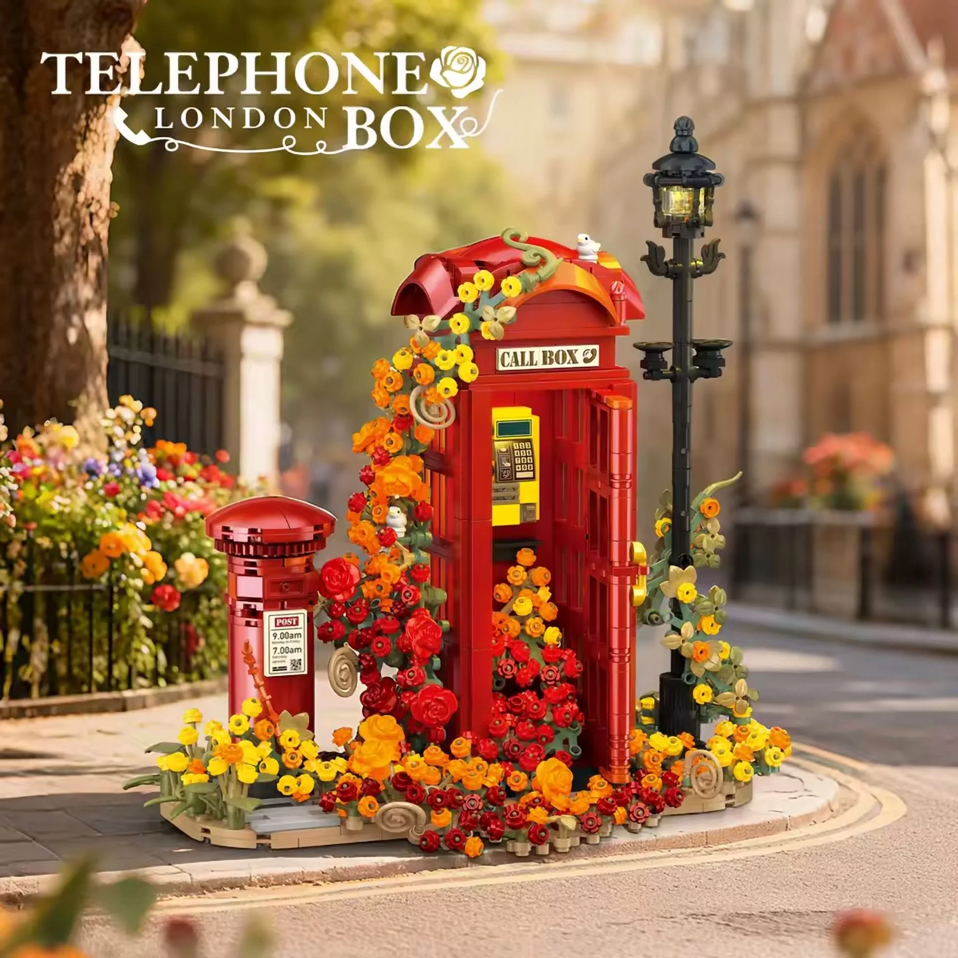 Retro British Red Phone Booth Building Set with Light | Wonder Mini World