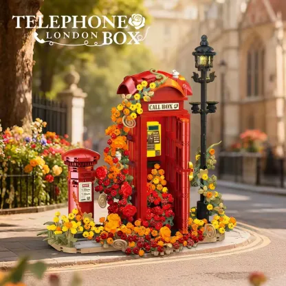 Retro British Red Phone Booth Building Set with Light | Wonder Mini World
