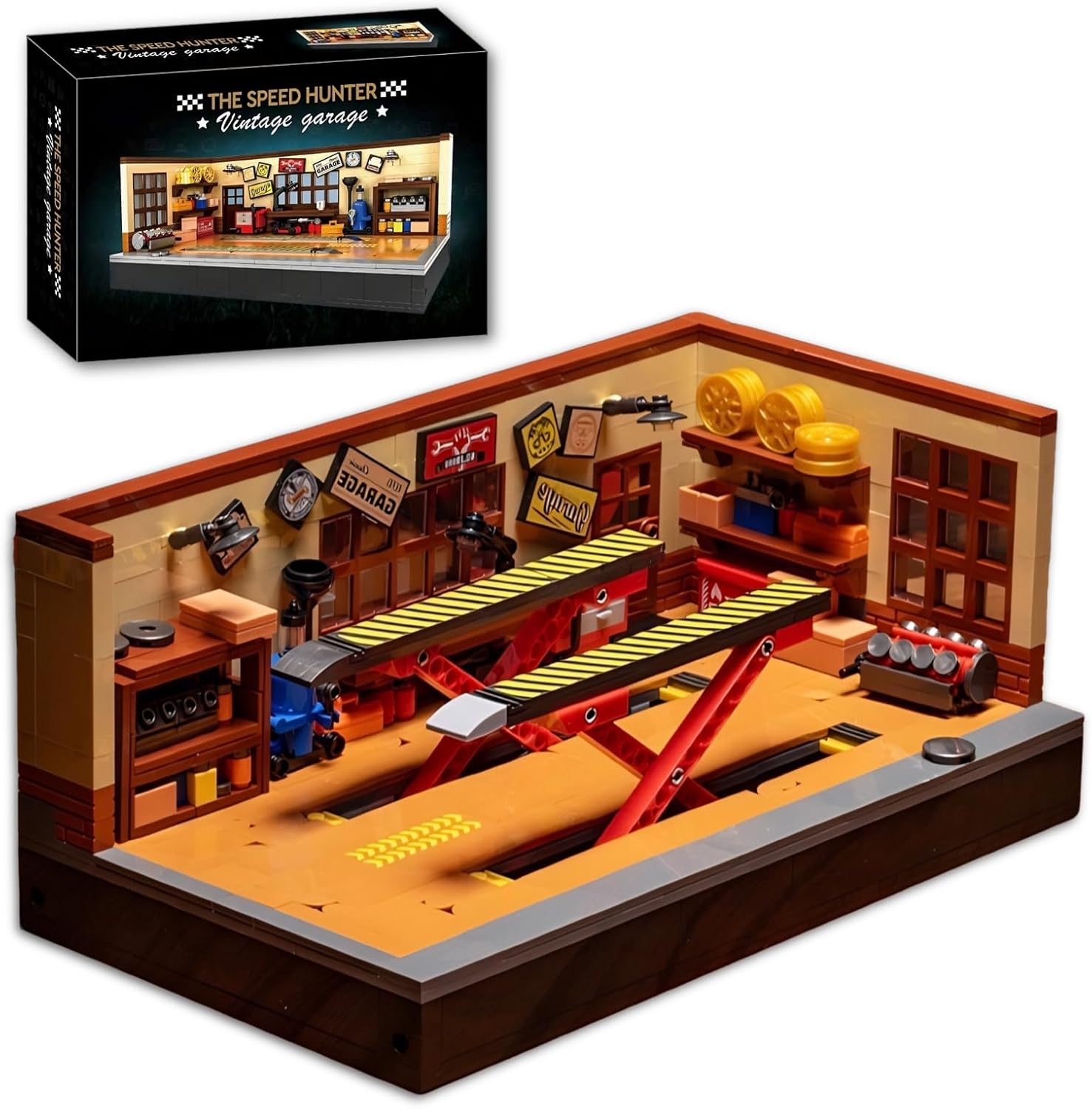 Retro Garage Building Set for 8-Stud Car Models | 750 Pieces