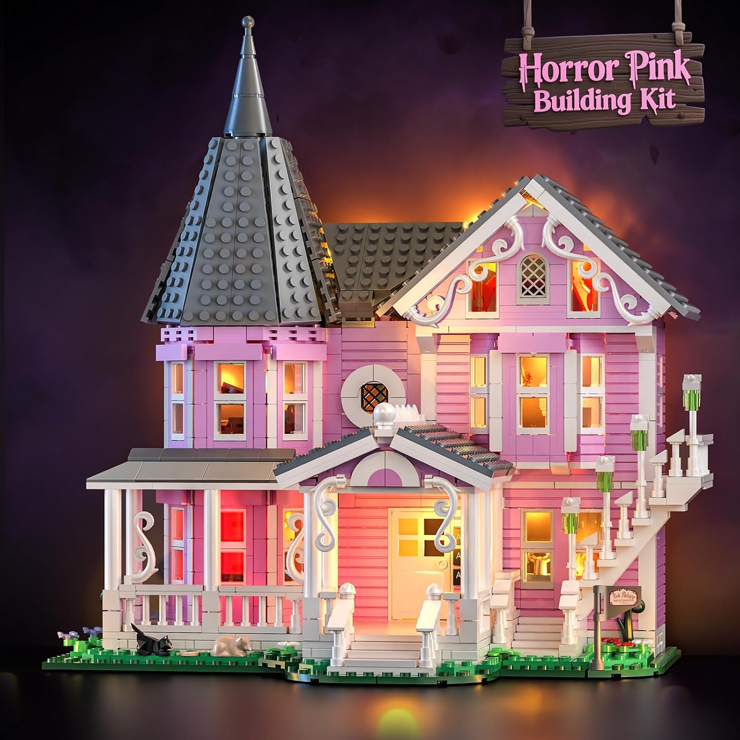 Pink Palace Haunted House Building Set with Lights 