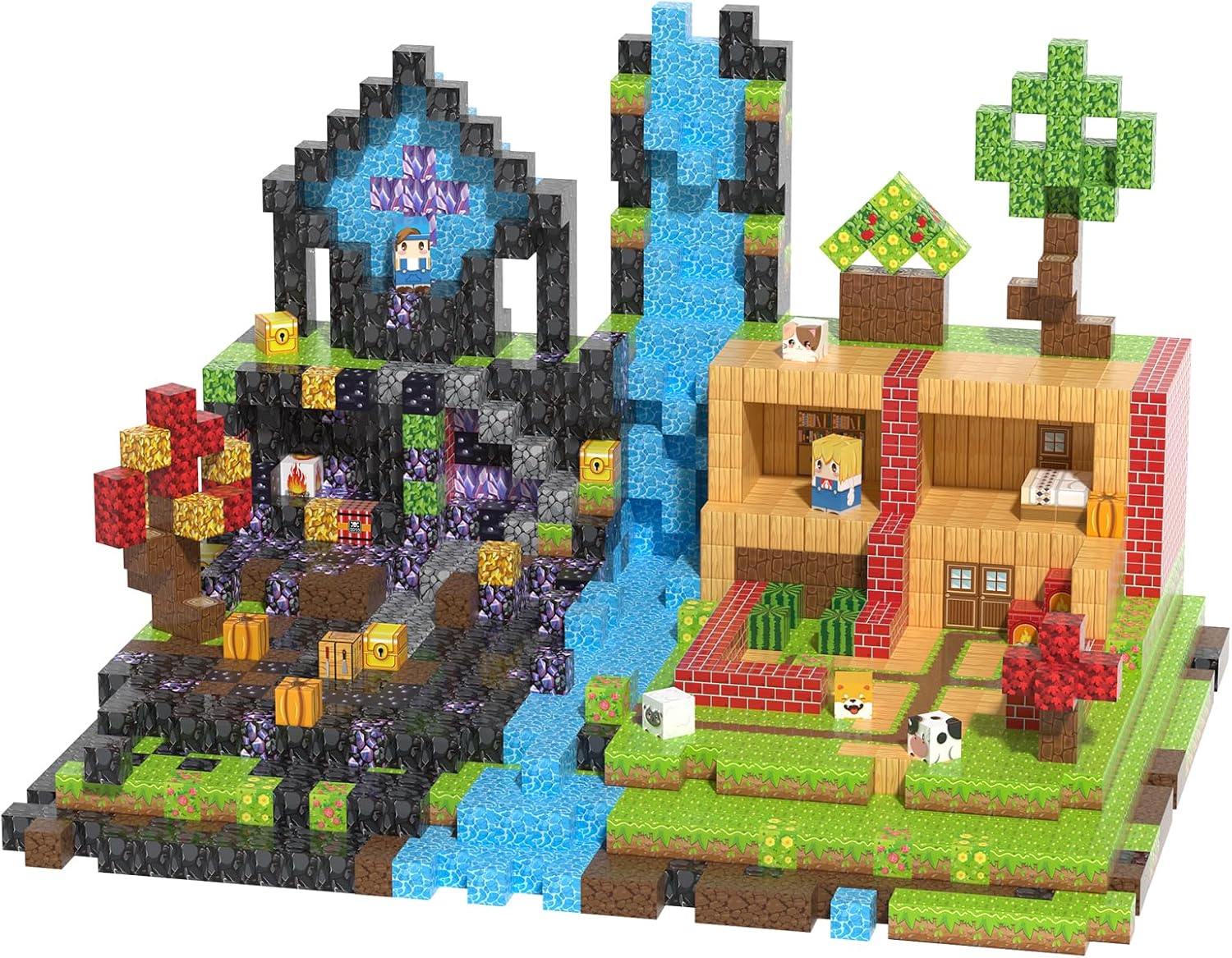 Pixel-Style Magnetic Building Blocks – Forest, Snow Castle & Underworld