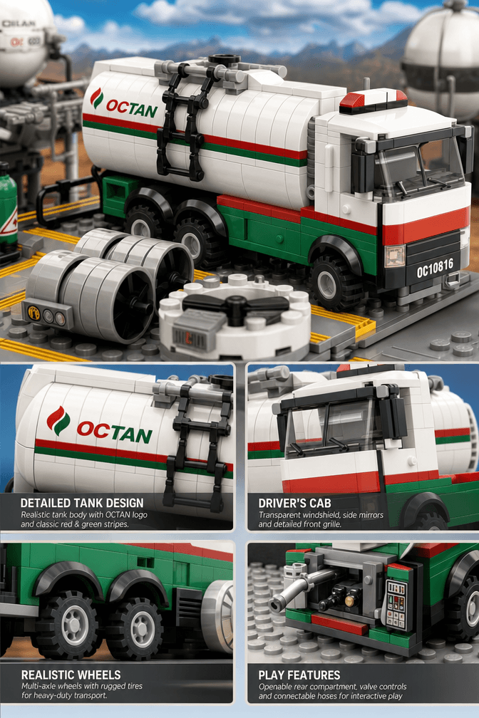 Worker figures, barrels and warning sign details in the chemical loading station building scene