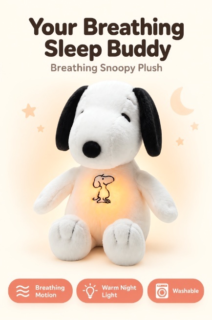 Breathing Snoopy Plush Toy with Moving Belly & Warm Light
