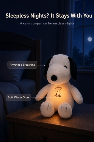 Breathing Snoopy plush dimensions, approximately 29 cm tall