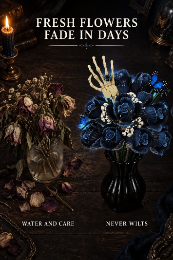 Gothic Blue Rose Bouquet Building Set
