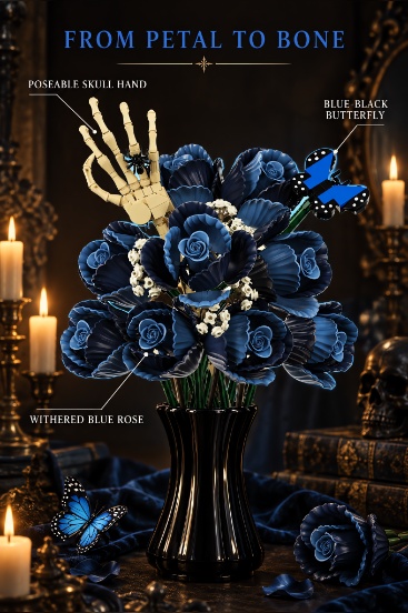 Gothic Blue Rose Bouquet Building Set