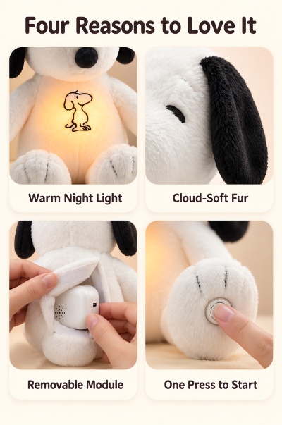 Breathing Snoopy Plush Toy with Moving Belly & Warm Light