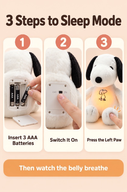 Breathing Snoopy Plush Toy with Moving Belly & Warm Light
