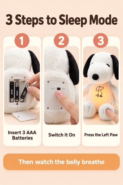 Breathing Snoopy Plush Toy with Moving Belly & Warm Light