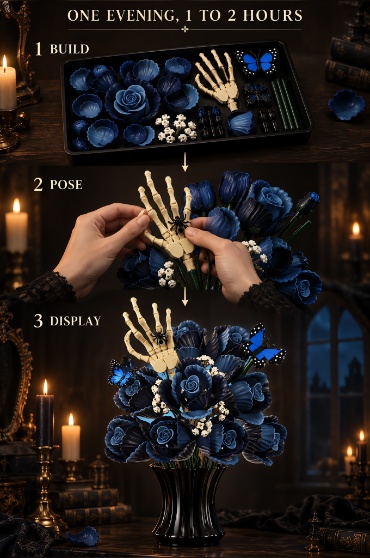 Gothic Blue Rose Bouquet Building Set
