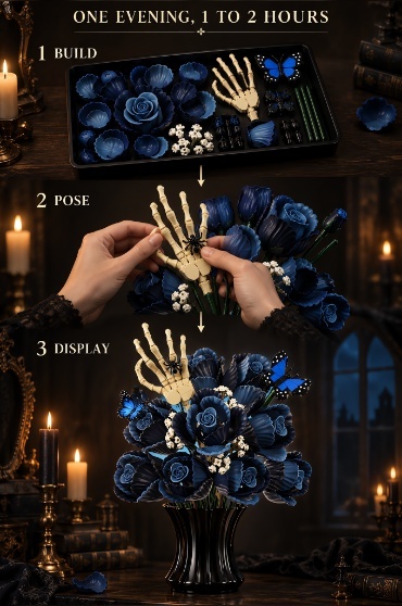 Gothic Blue Rose Bouquet Building Set