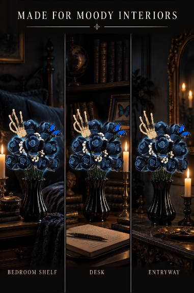 Gothic Blue Rose Bouquet Building Set