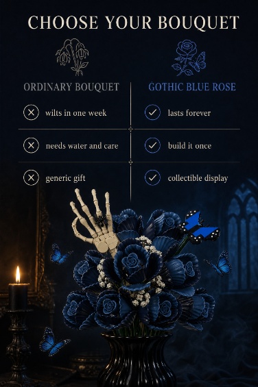 Gothic Blue Rose Bouquet Building Set