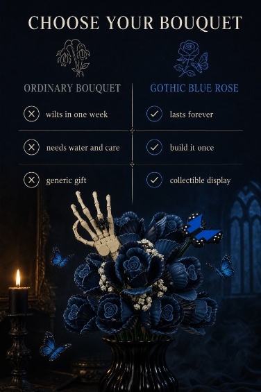 Gothic Blue Rose Bouquet Building Set