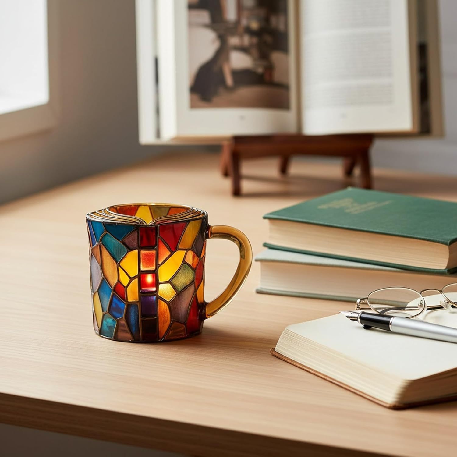 Painted Book Mug,3D Book Stack Coffee Mugs,Unique Design Library Coffee Mug, Add a Wonderful Literary Flair to Your Beverage, Collection Gifts for Literature Lovers (A-1PCS)-北京欧布科技有限公司