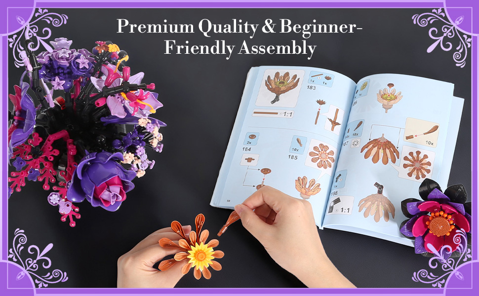 Elegant purple botanical bouquet block set buildable floral decor