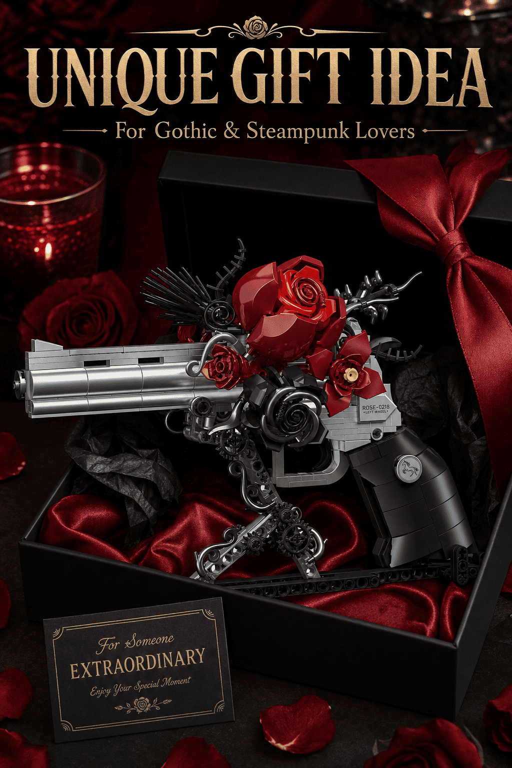 Floral Revolver Building Blocks Set | Gothic Rose Brick Decor