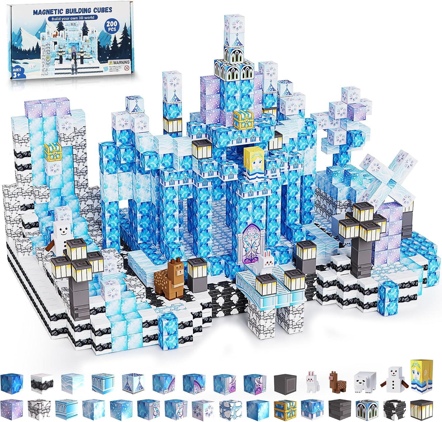 Pixel-Style Magnetic Building Blocks – Forest, Snow Castle & Underworld