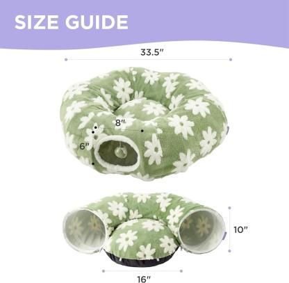 Cozy Washable Cat Tunnel Bed with Cushion - Foldable Pet Play & Sleep Cave-北京欧布科技有限公司