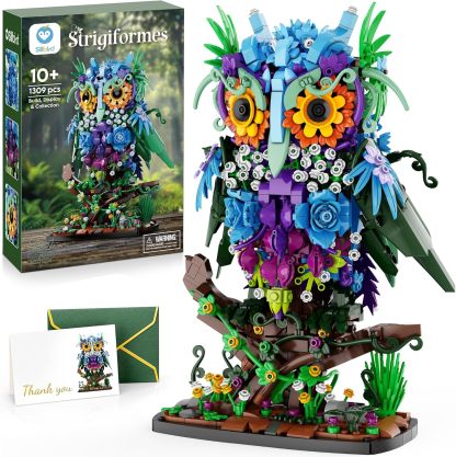 Sillbird Owl Flower Building Sets for Adults Women Men Mom Her, Valentines Creative Gifts Artificial Floral Animals for Home Office Decorations for Table Desk - Creative Botanical Collection Model