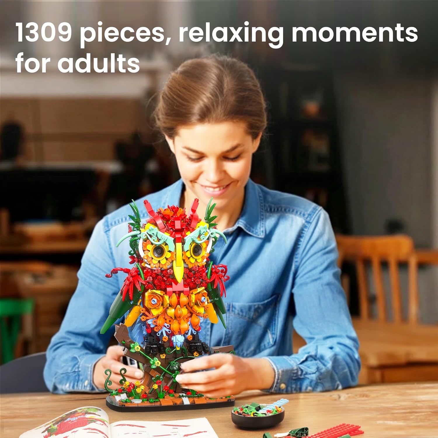 Enchanted Owl & Flower Bouquet Building Kit - Botanical Collection for Adults-wonderminiworld