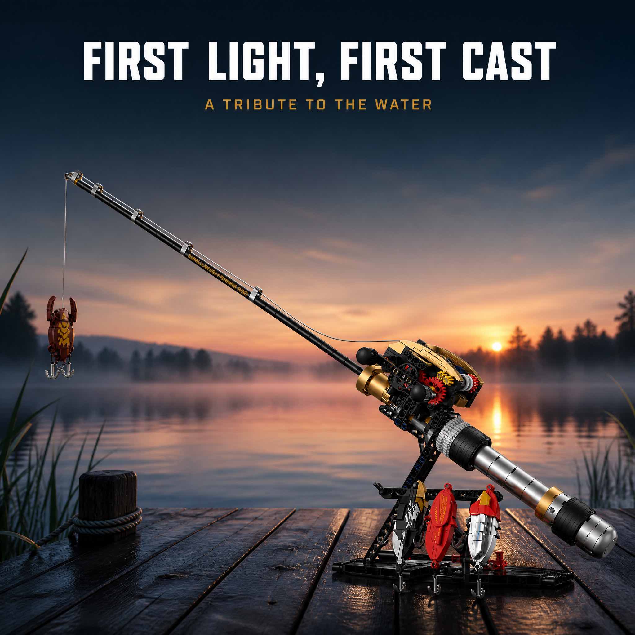 STEM Fishing Rod Model Building Blocks 425+ Pieces Play & Decor Kit