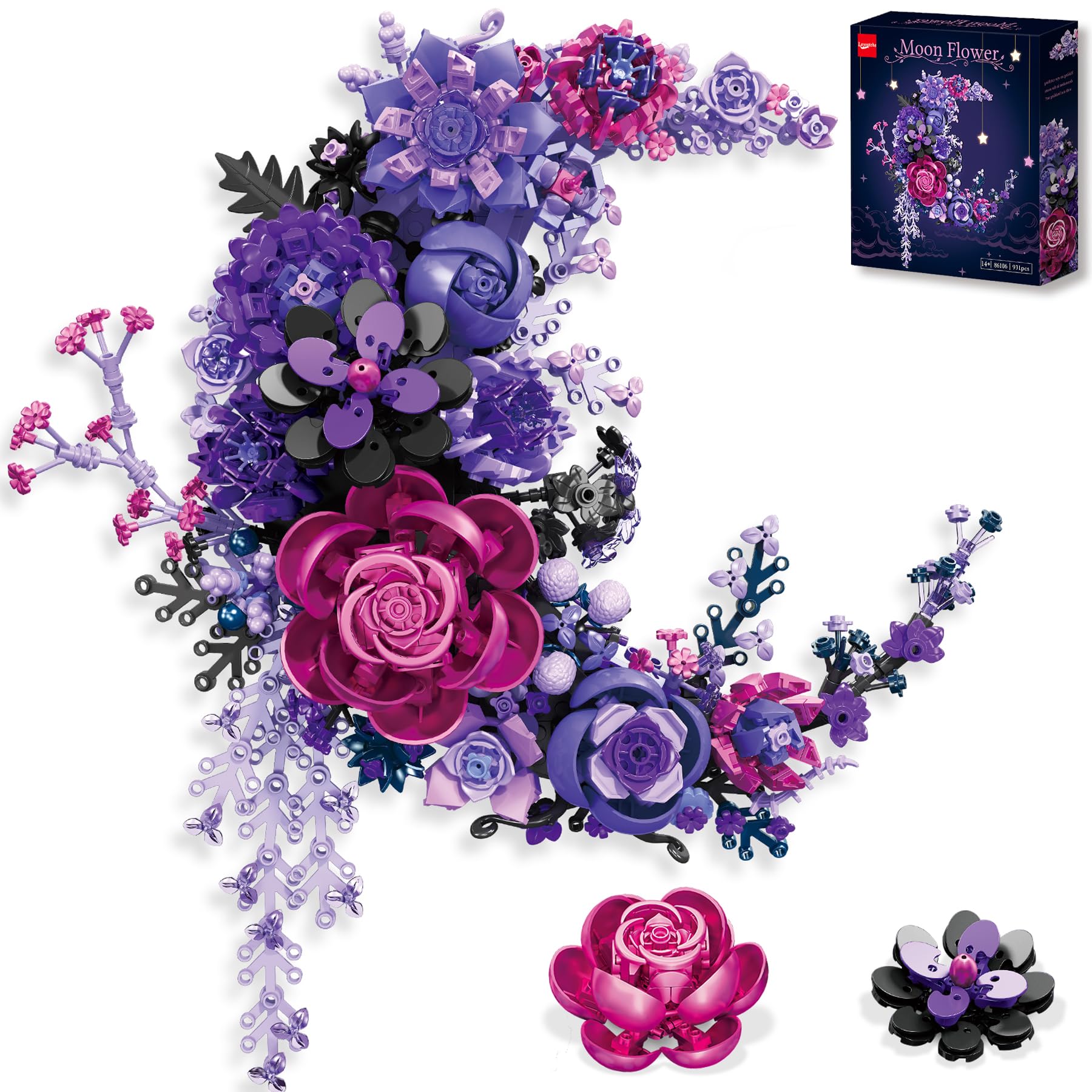 Moon Flower Building Set – 934pcs Botanical Wall Decor | DIY Floral Brick Kit Gift