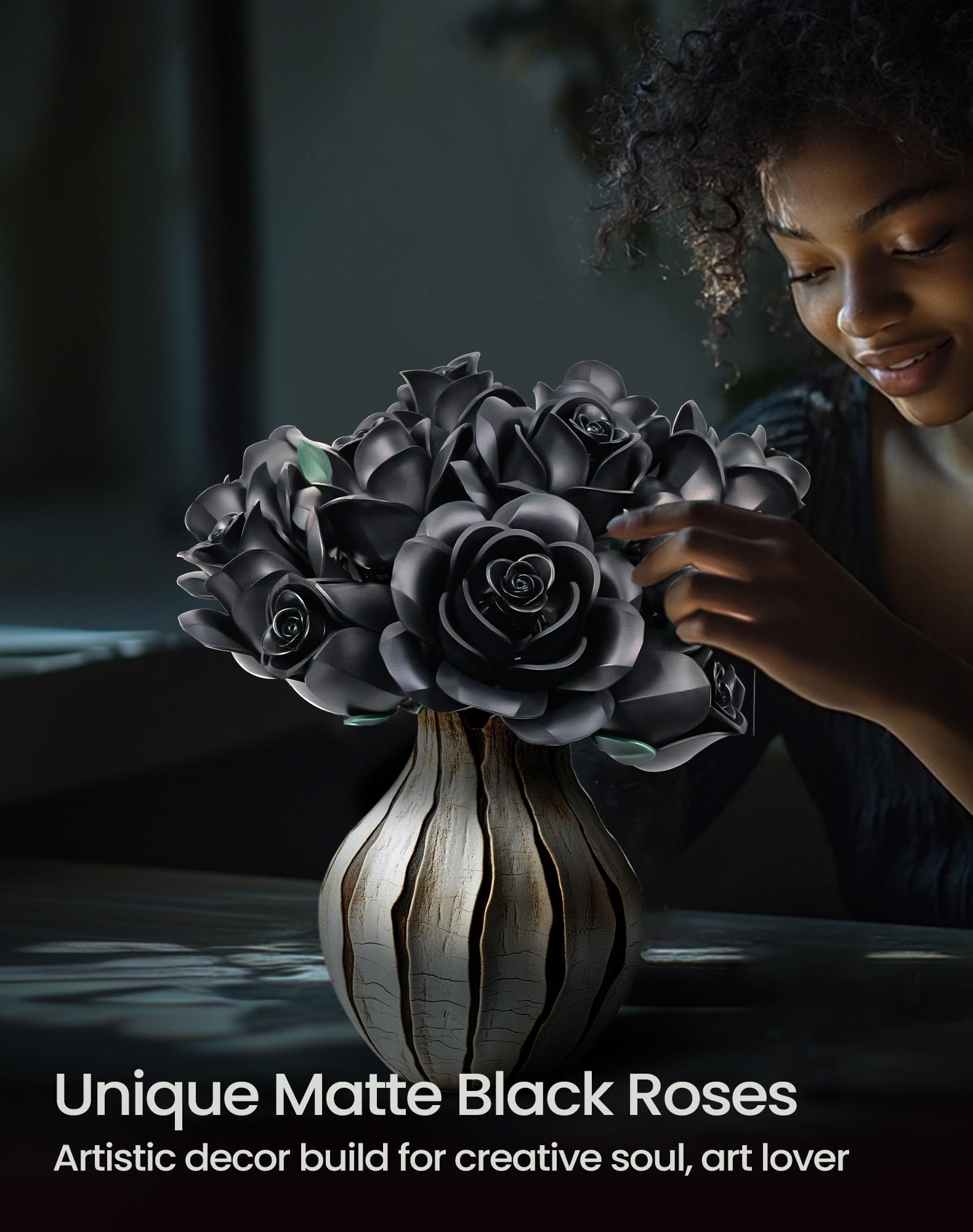 Gothic Black Rose Bouquet Building Set – 12 Never-Wilting Roses