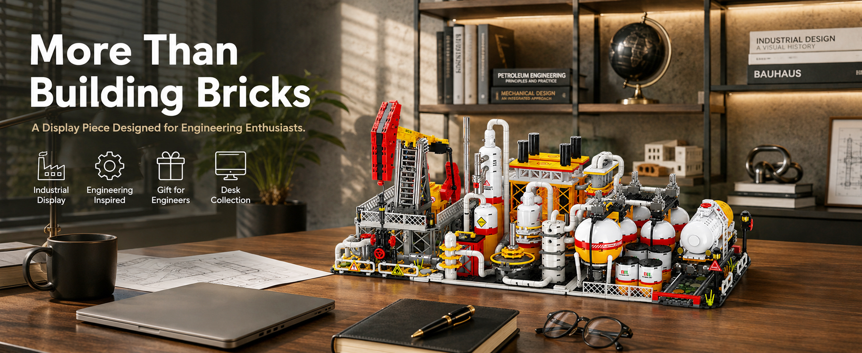 Complete petroleum engineering three-model bundle with oil pump jack, oil refinery and oil and gas storage station