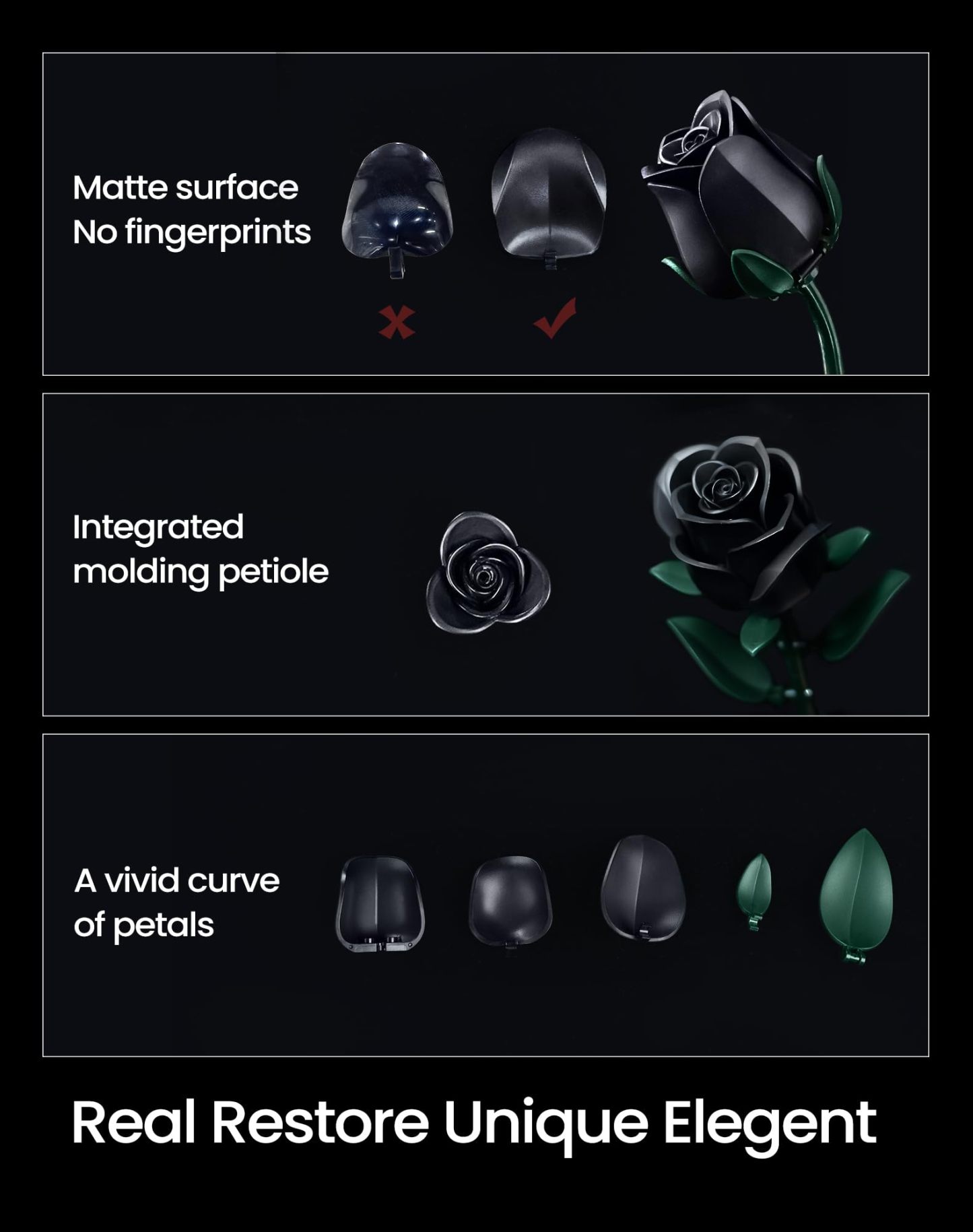 Gothic Black Rose Bouquet Building Set – 12 Never-Wilting Roses