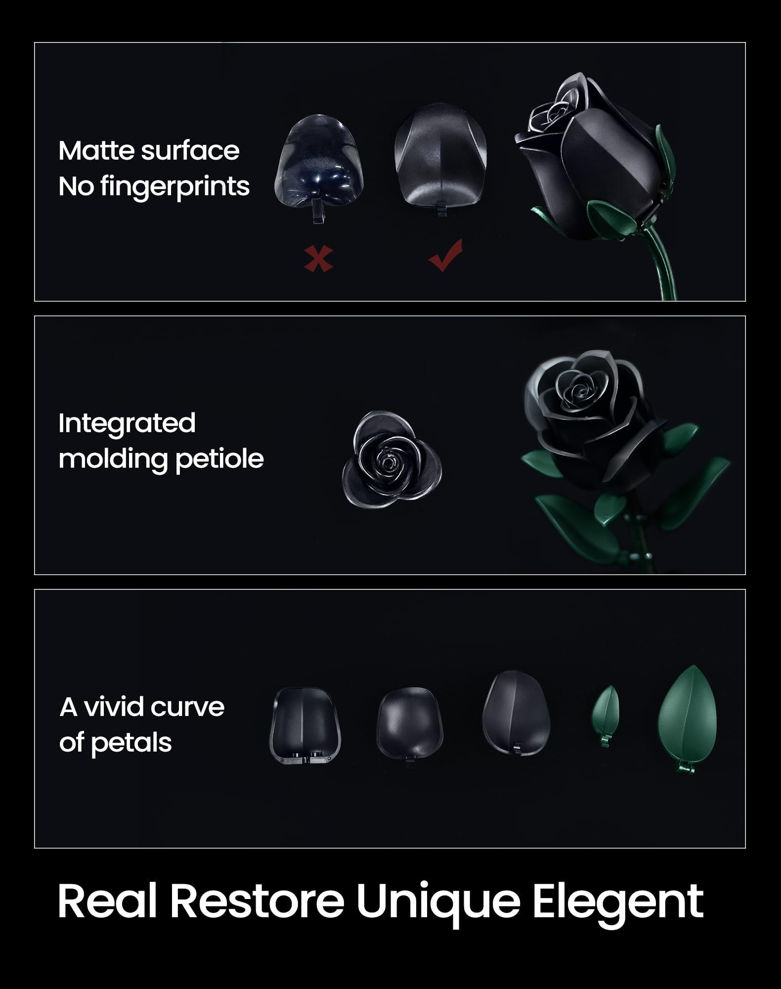 Gothic Black Rose Bouquet Building Set – 12 Never-Wilting Roses