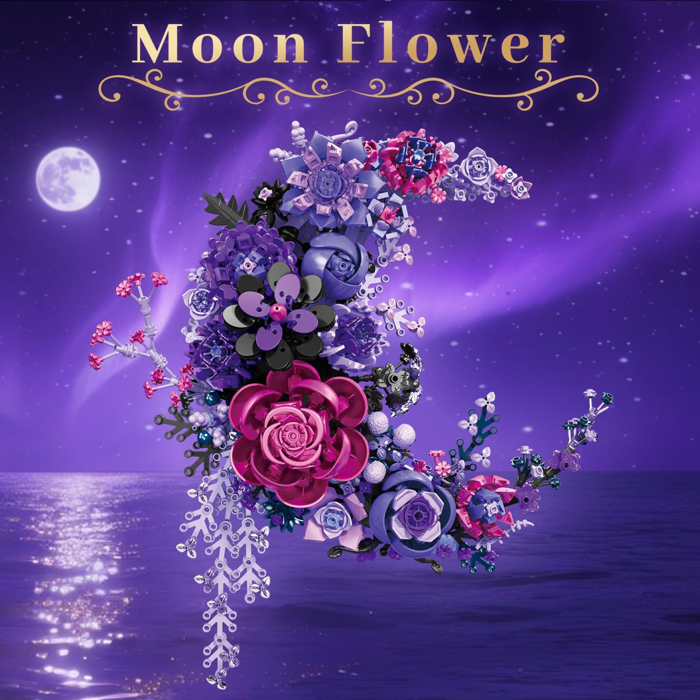 Moon Flower Building Set – 934pcs Botanical Wall Decor | DIY Floral Brick Kit Gift-wonderminiworld
