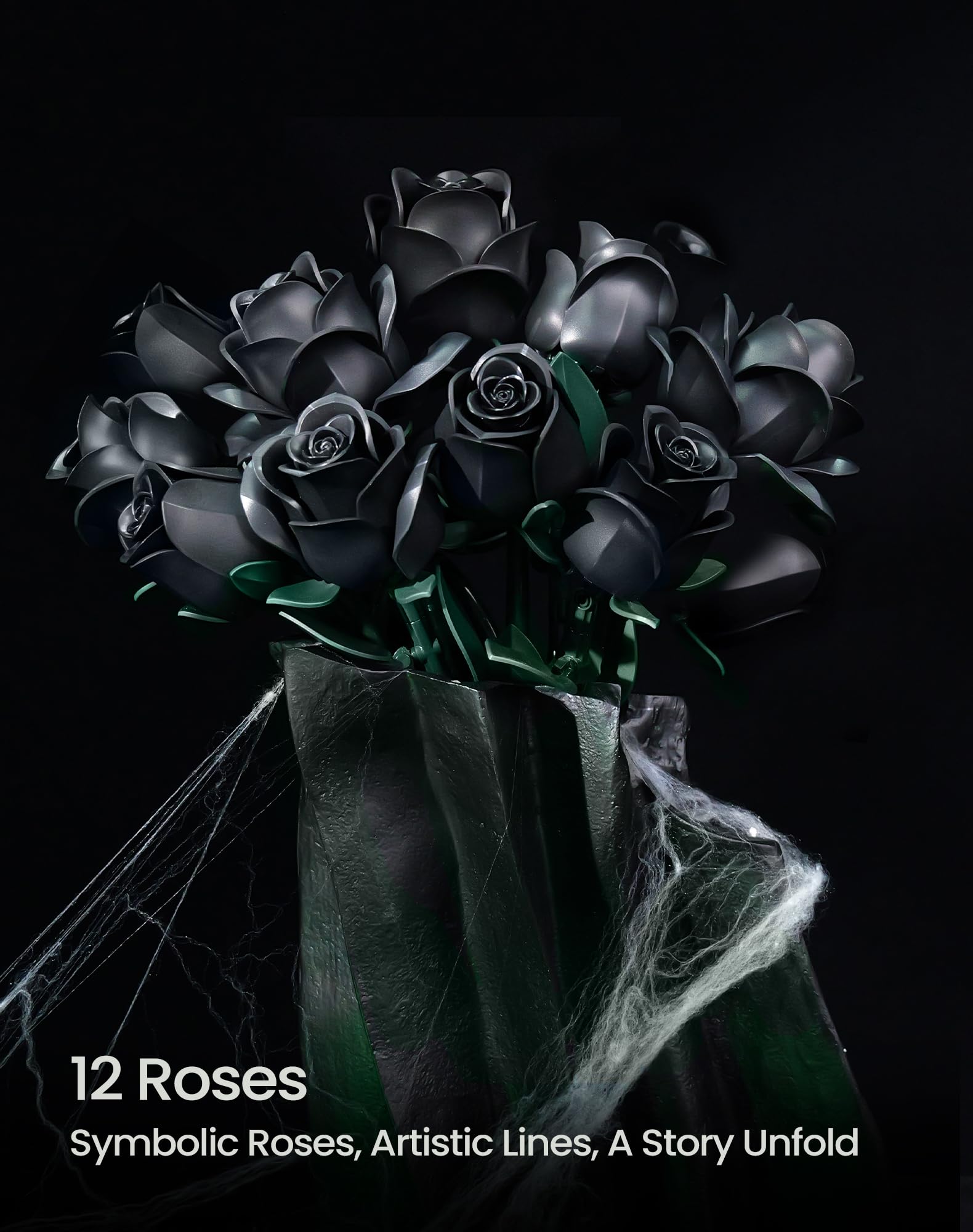 Gothic Black Rose Bouquet Building Set – 12 Never-Wilting Roses