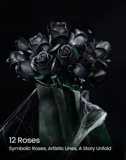 Gothic Black Rose Bouquet Building Set – 12 Never-Wilting Roses