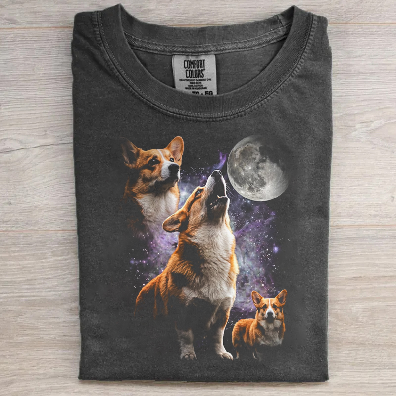 Corgi Moon Graphic Vintage T-shirt