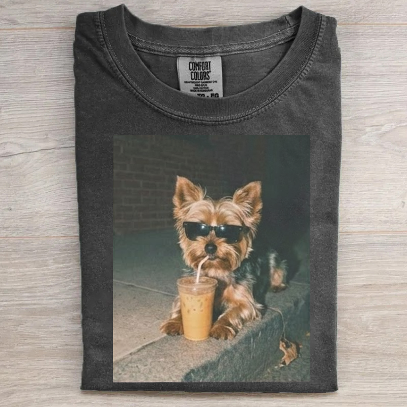 Yorkie Drinking Iced Coffee T-shirt