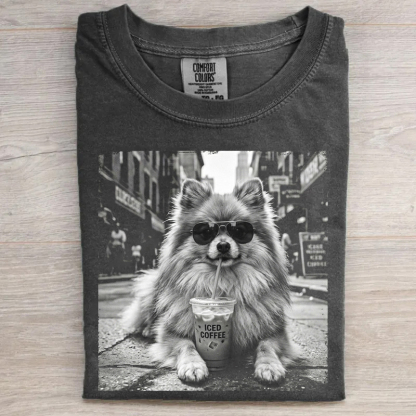 Pomeranian Drinking Iced Milk Coffee T-shirt