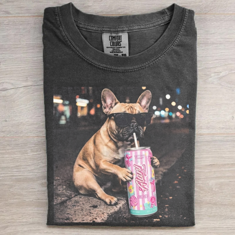 French Bulldog Drinking T-shirt