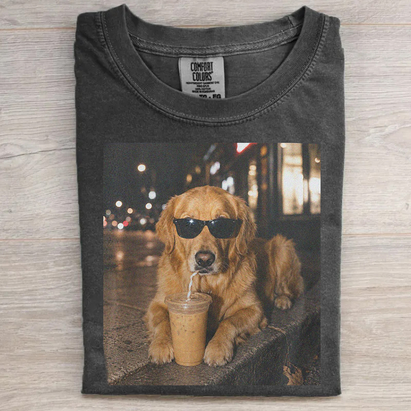 Golden Retriever Drinking Iced Coffee T-shirt