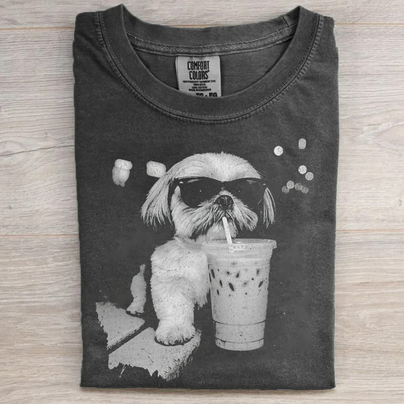  Funny Shih Tzu Drinking Iced Coffee T-shirt