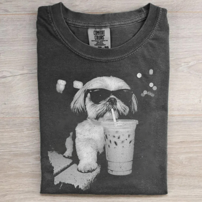  Funny Shih Tzu Drinking Iced Coffee T-shirt