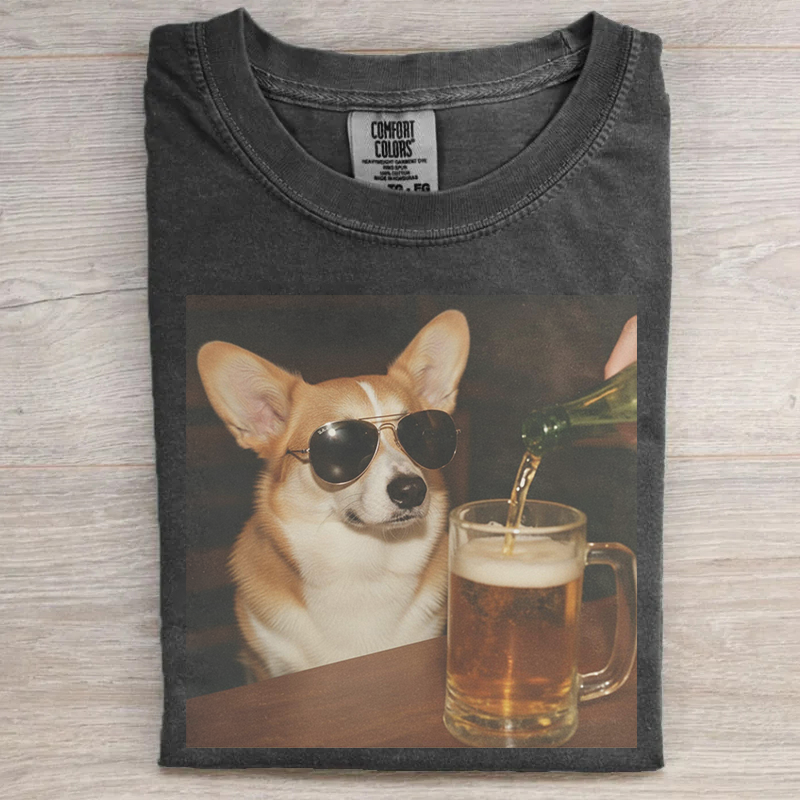 Funny Corgi Drinking Beer Sunglasses T-shirt