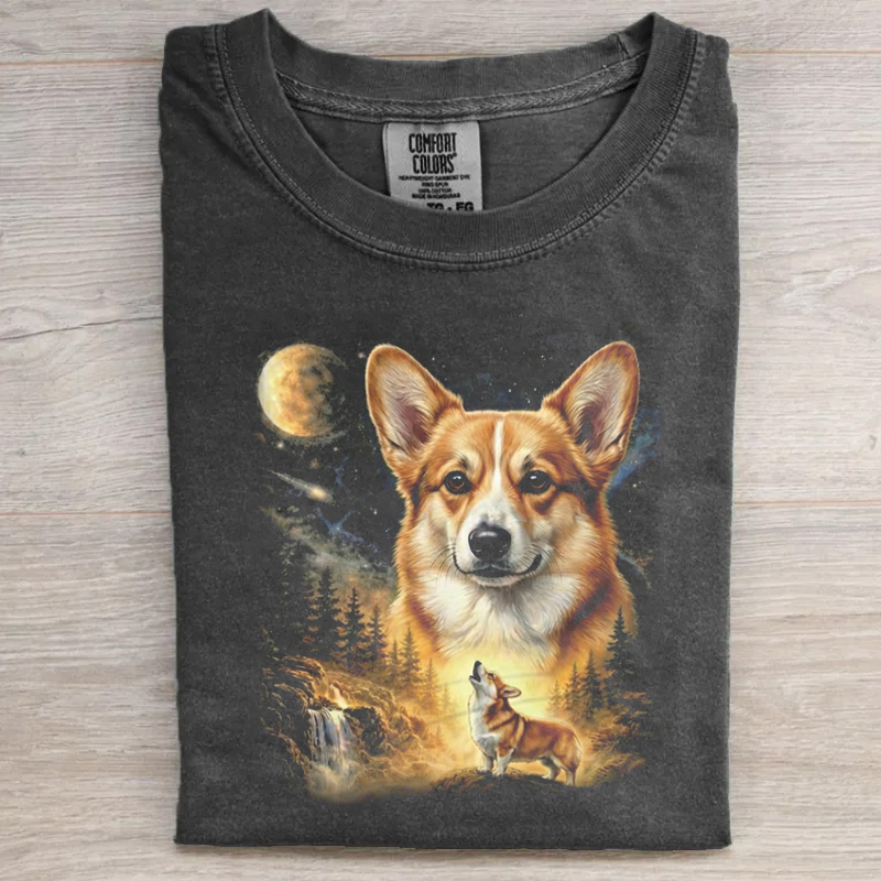 Corgi Howling to The Moon Vintage T-shirt