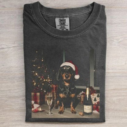 Christmas Dachshund Champagne Vintage T-shirt