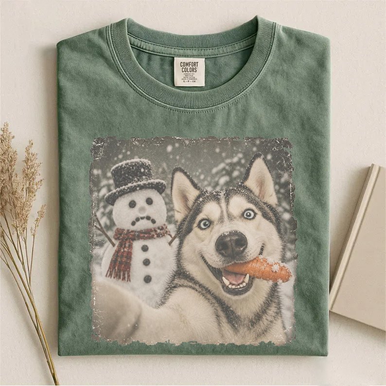 Husky Christmas Selfie Stole The Snowman’s Nose T-shirt