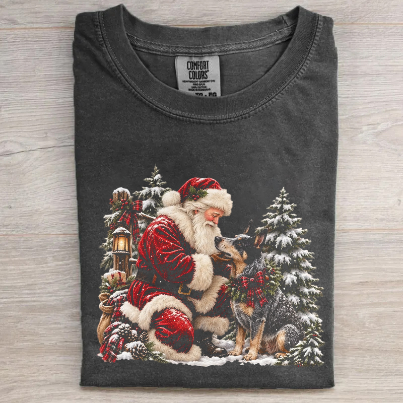 Christmas Santa With Australian Cattle Dog T-shirt