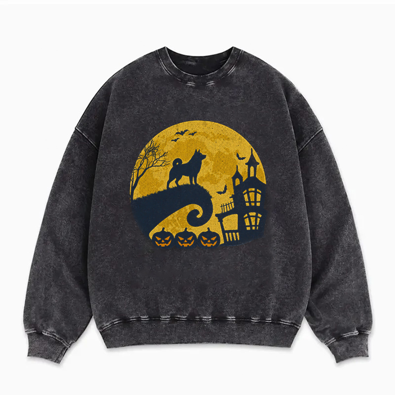 Cute Pumpkin Dog Halloween Moon Sweatshirt