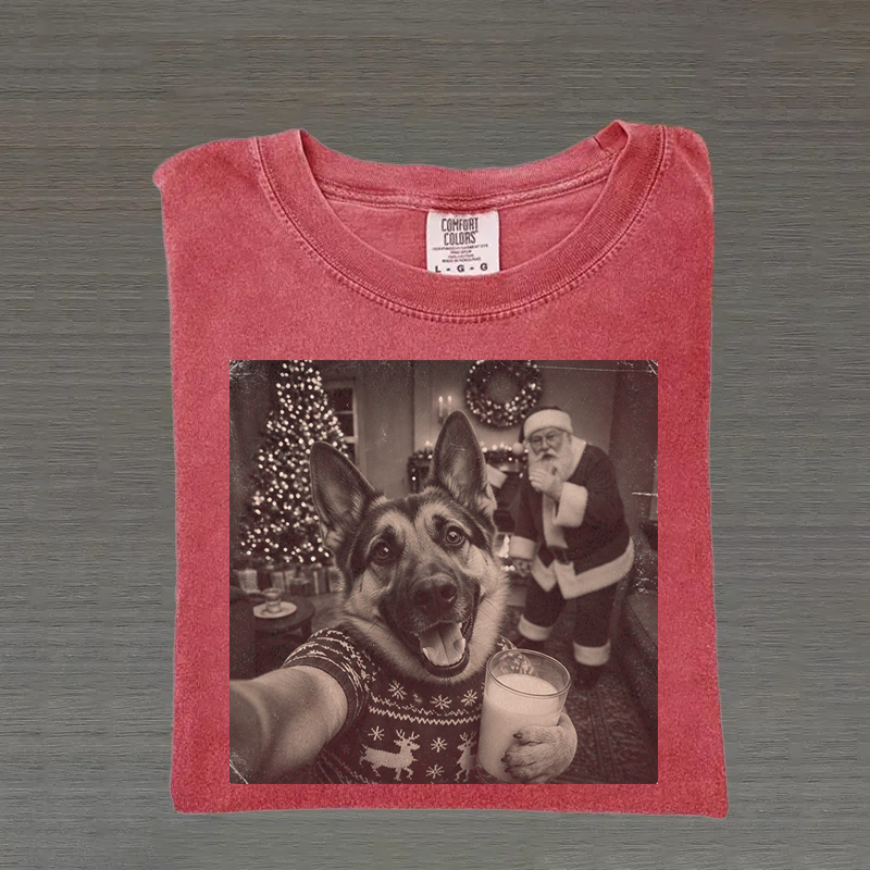 Christmas German Shepherd with Santa T-shirt