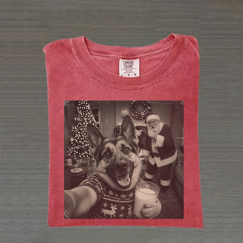 Christmas German Shepherd with Santa T-shirt