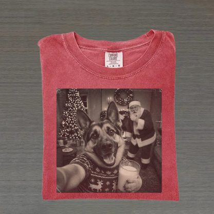 Christmas German Shepherd with Santa T-shirt